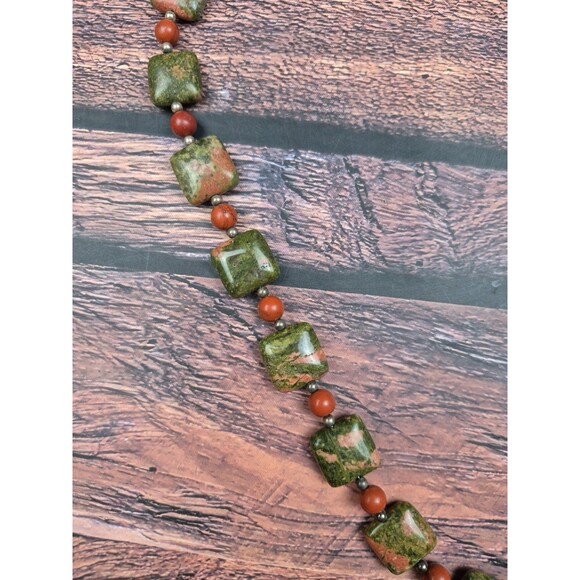 Jay King DTR Unakite Bead Necklace Sterling Silver 21–24" Green Gemstone Boho - Picture 5 of 6